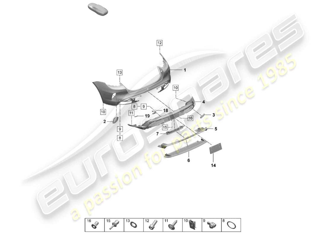 porsche 2026 (taycan 9j1-2) parachoques trasero turbo diagrama de piezas