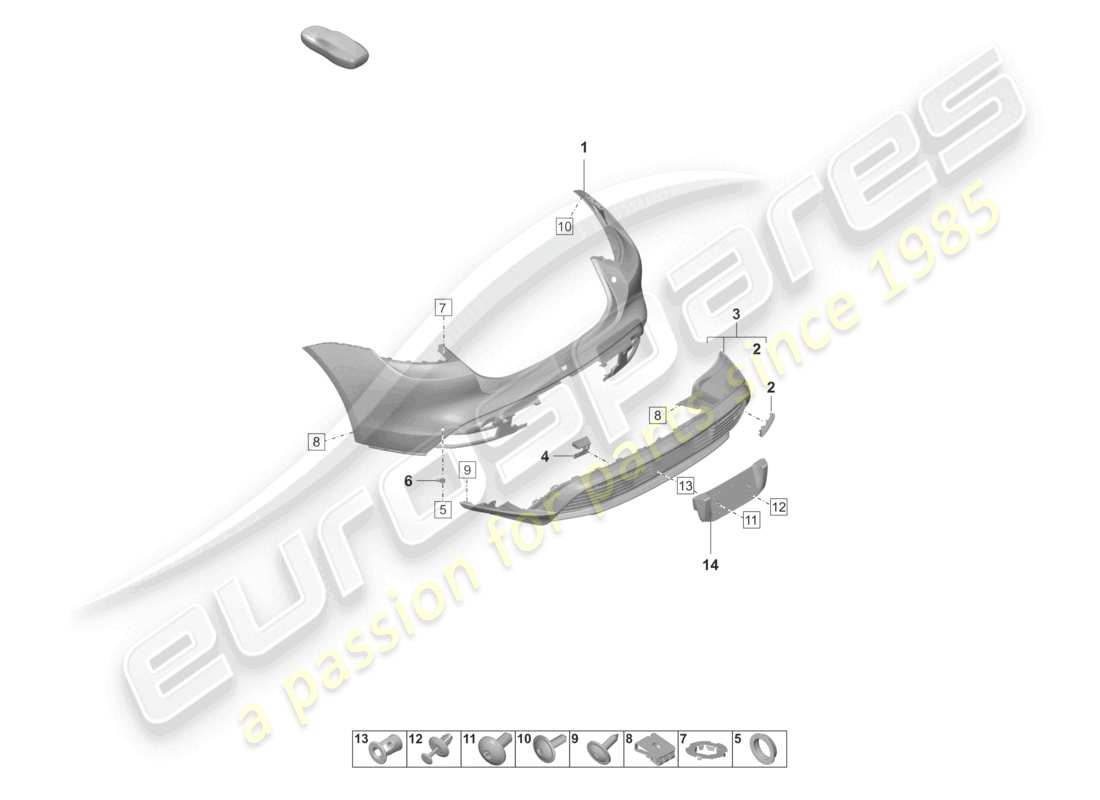 porsche 2021 (taycan 9j1-1) parachoques trasero para variante de equipamiento: st básico diagrama de piezas