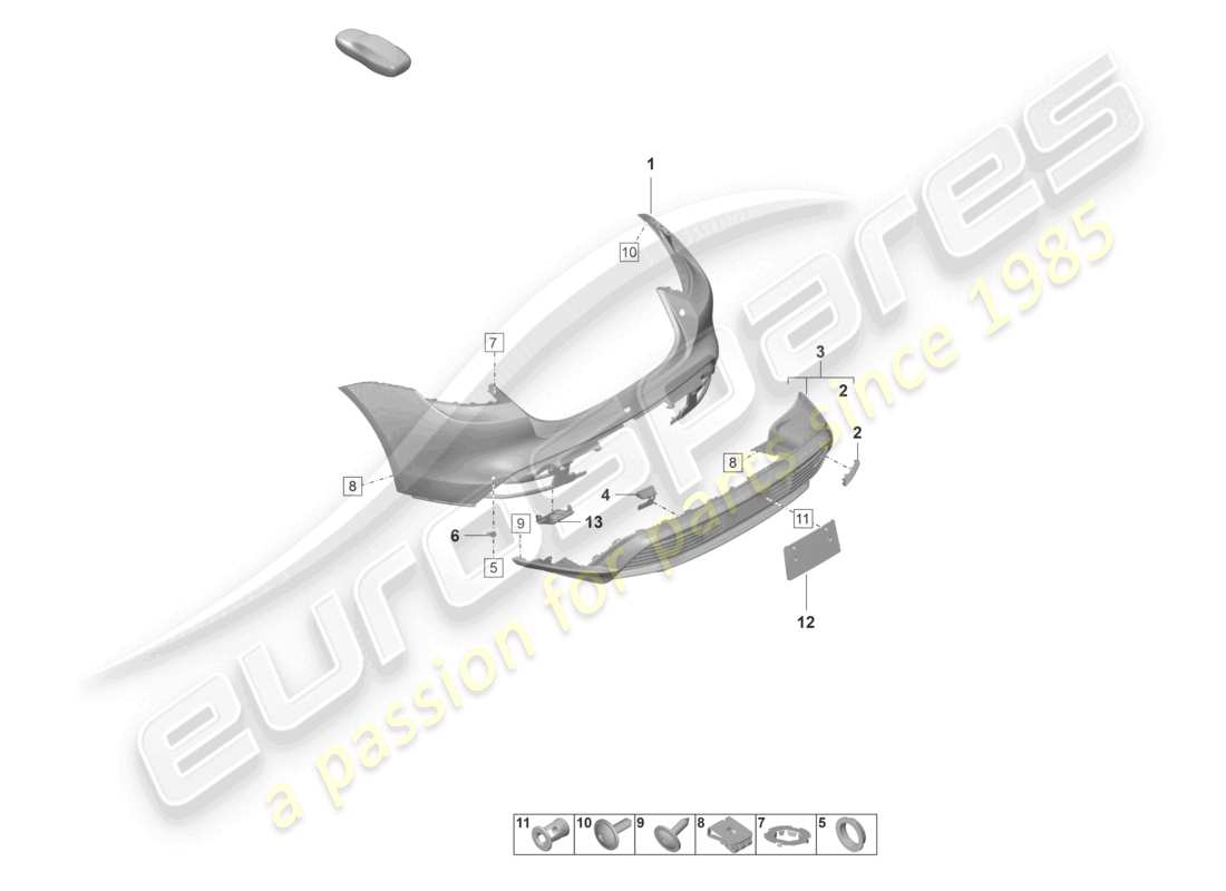 porsche 2021 (taycan 9j1-1) parachoques trasero para variante de equipamiento: básico sport turismo st diagrama de piezas
