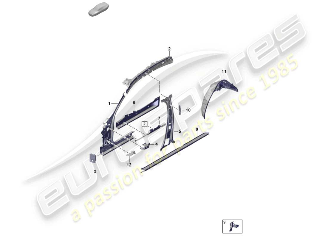 porsche 2025 (panamera 976) diagrama de la parte interior de la parte lateral
