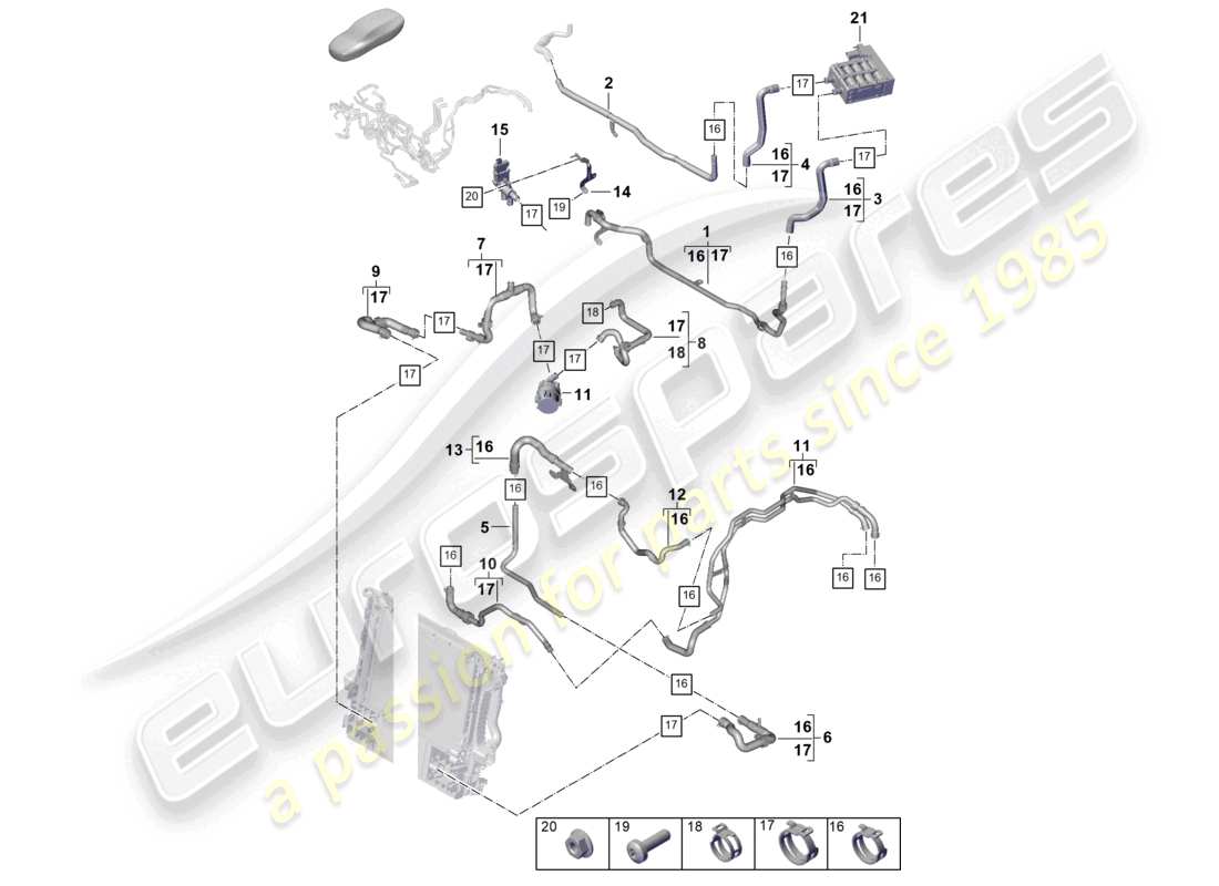 porsche 2025 (panamera 976) sistema de calefacción y aire acondicionado delantero para vehículos con propulsión híbrida para vehículos con precalentamiento del motor diagrama de piezas