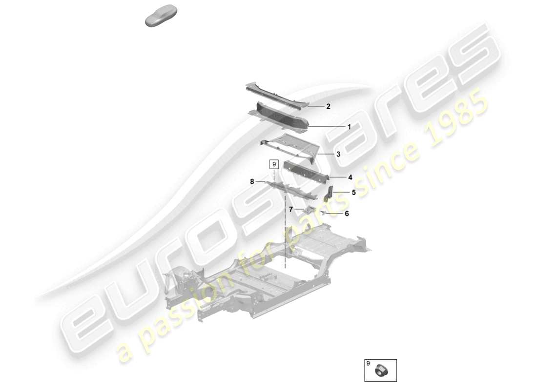 porsche 2025 (macan-e) diagrama de piezas del soporte del asiento trasero de la placa inferior