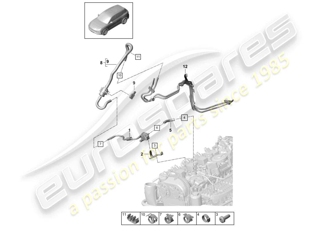 porsche 2024 (cayenne e3 9ya/9yb) línea de respiración ventilación del tanque diagrama de piezas