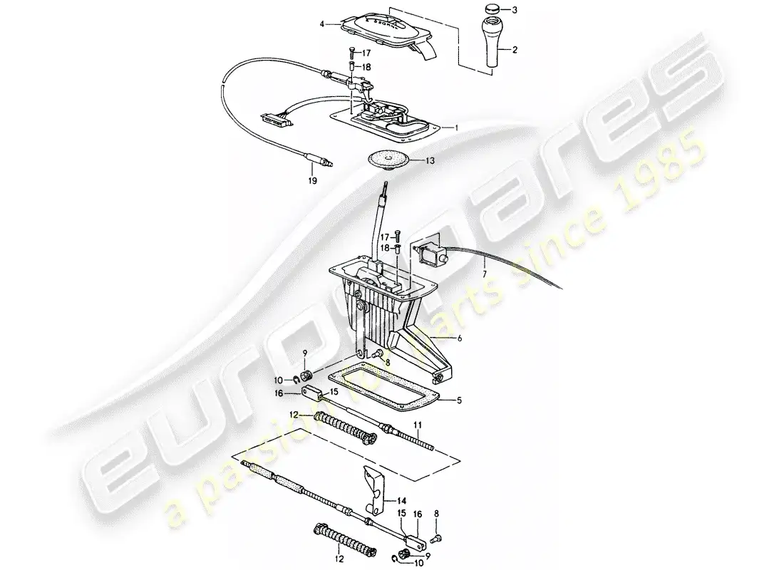 porsche 1990 (964) palanca selectora - tiptronic - d - mj 1992>> diagrama de partes