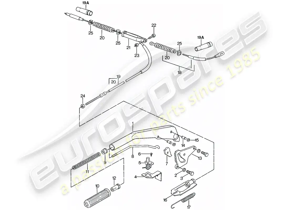 porsche 1976 (924) palanca de freno de mano diagrama de piezas