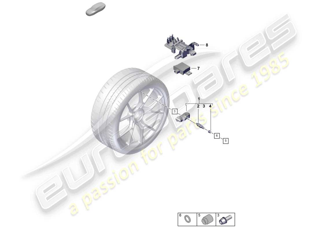 porsche 2025 (992-2 gt3) sistema de control de presión de neumáticos diagrama de piezas