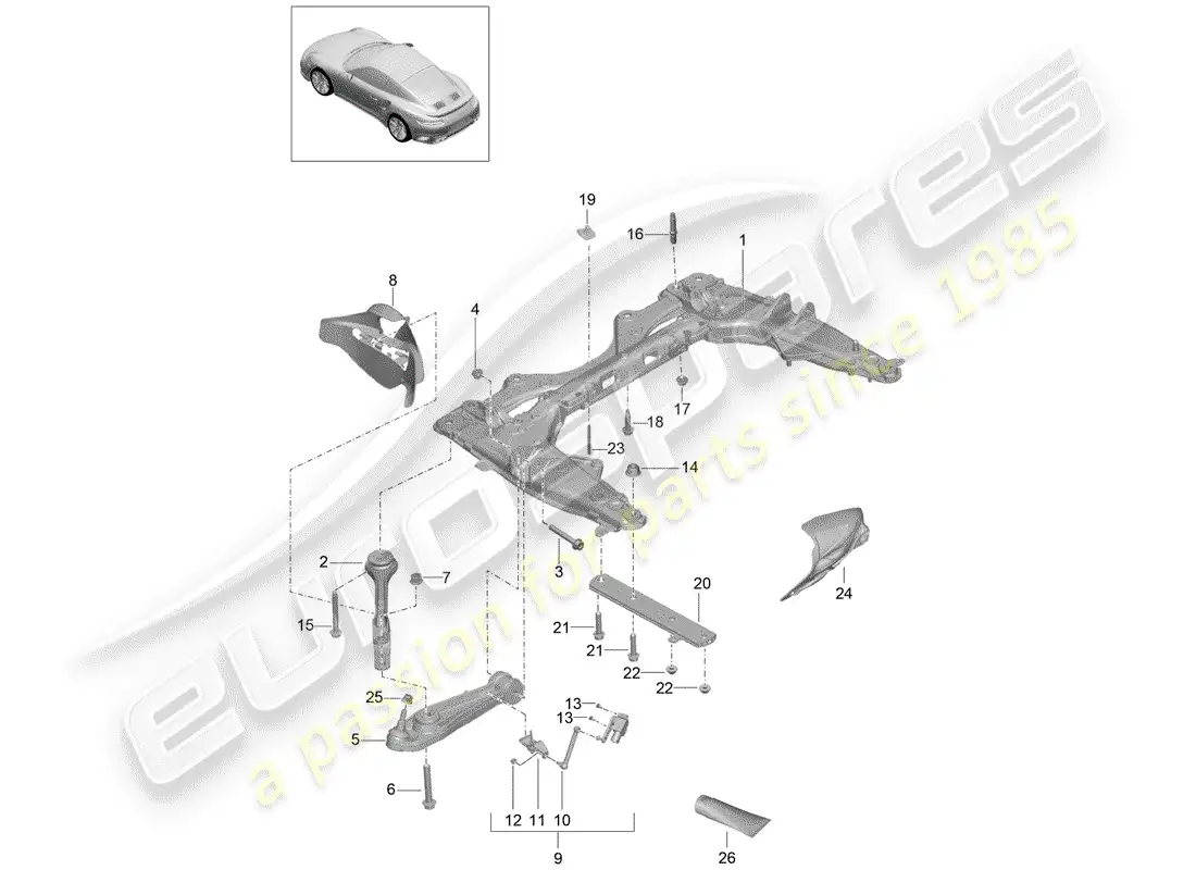 porsche 2016 (991-1 turbo) travesaño diagrama de piezas