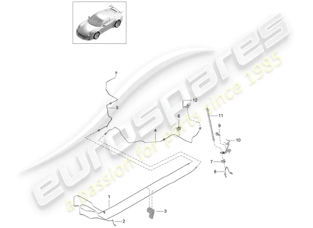 porsche 2014 (991-1 r/gt3/rs) línea de freno diagrama de piezas