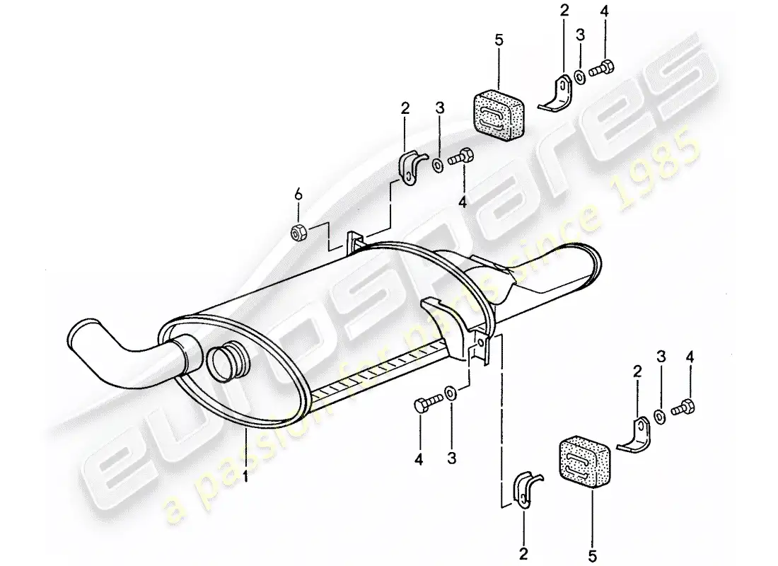porsche 1990 (928) sistema de escape - silenciador - escape diagrama de piezas