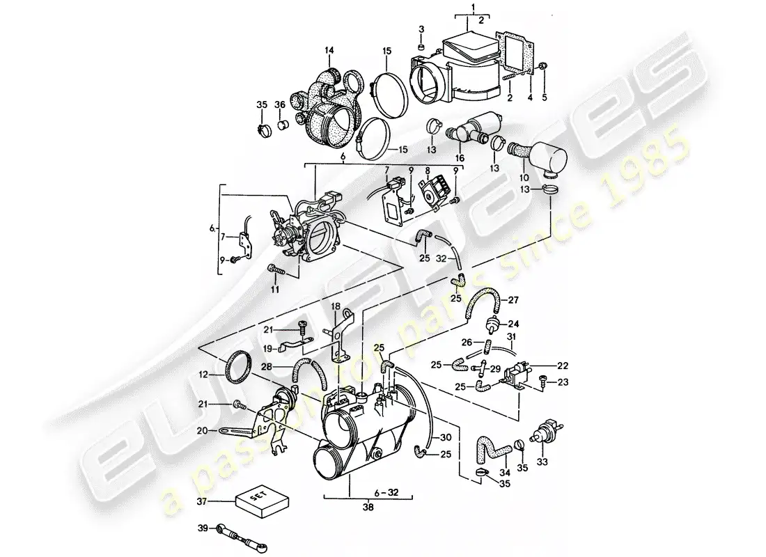 porsche 1991 (964) l-jetronic - flap-boquilla - carcasa de admisión - plástico diagrama de piezas