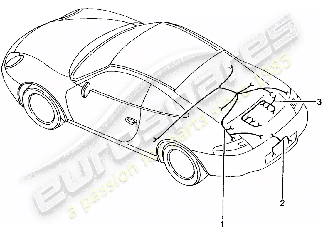 porsche 2002 (996 gt3) mazo de cables - parte trasera - luz de matrícula - motor - kit de reparación - sistema freno antibloqueo -abs- - indicador de desgaste de pastillas de freno - eje trasero diagrama de piezas