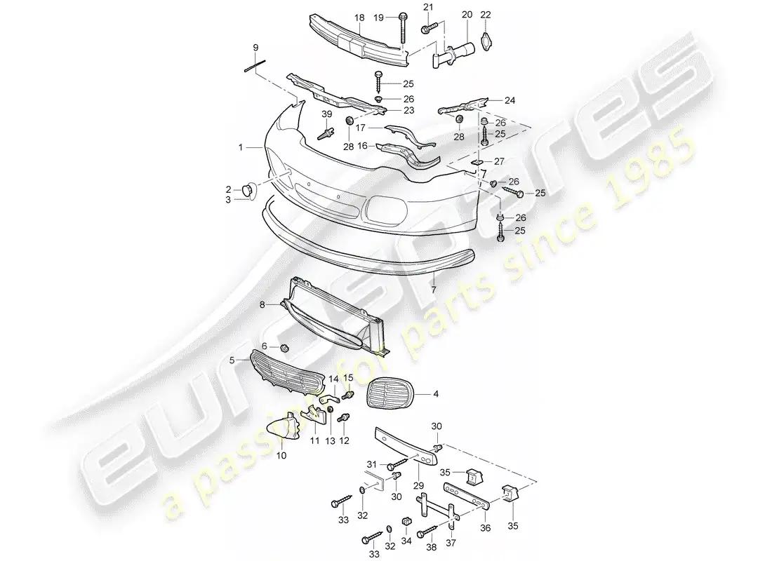 porsche 1999 (996) parachoque diagrama de piezas