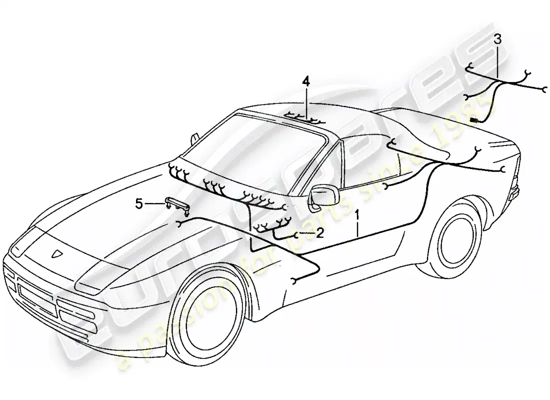 porsche 1990 (944) arneses de cableado - habitáculo diagrama de piezas