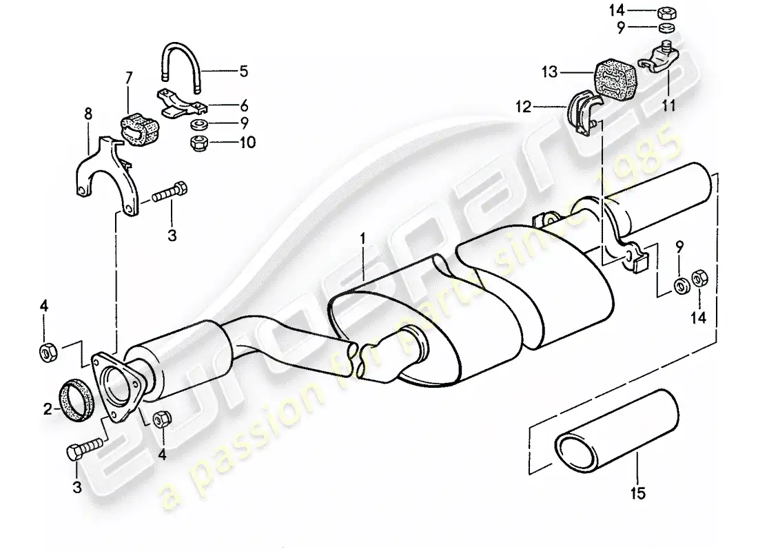porsche 1990 (944) sistema de escape - silenciador de escape, trasero diagrama de piezas