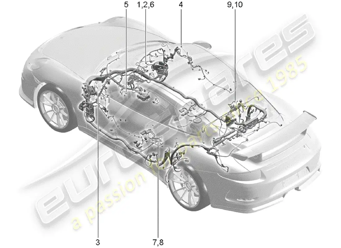 porsche 2017 (991-2 r/gt3/rs) cableando arneses diagrama de piezas