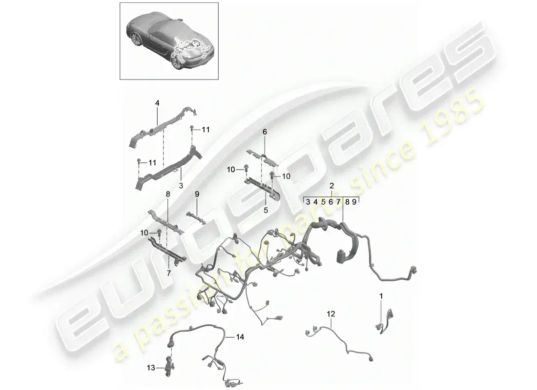 porsche 2012 (981 boxster) cableando arneses diagrama de piezas