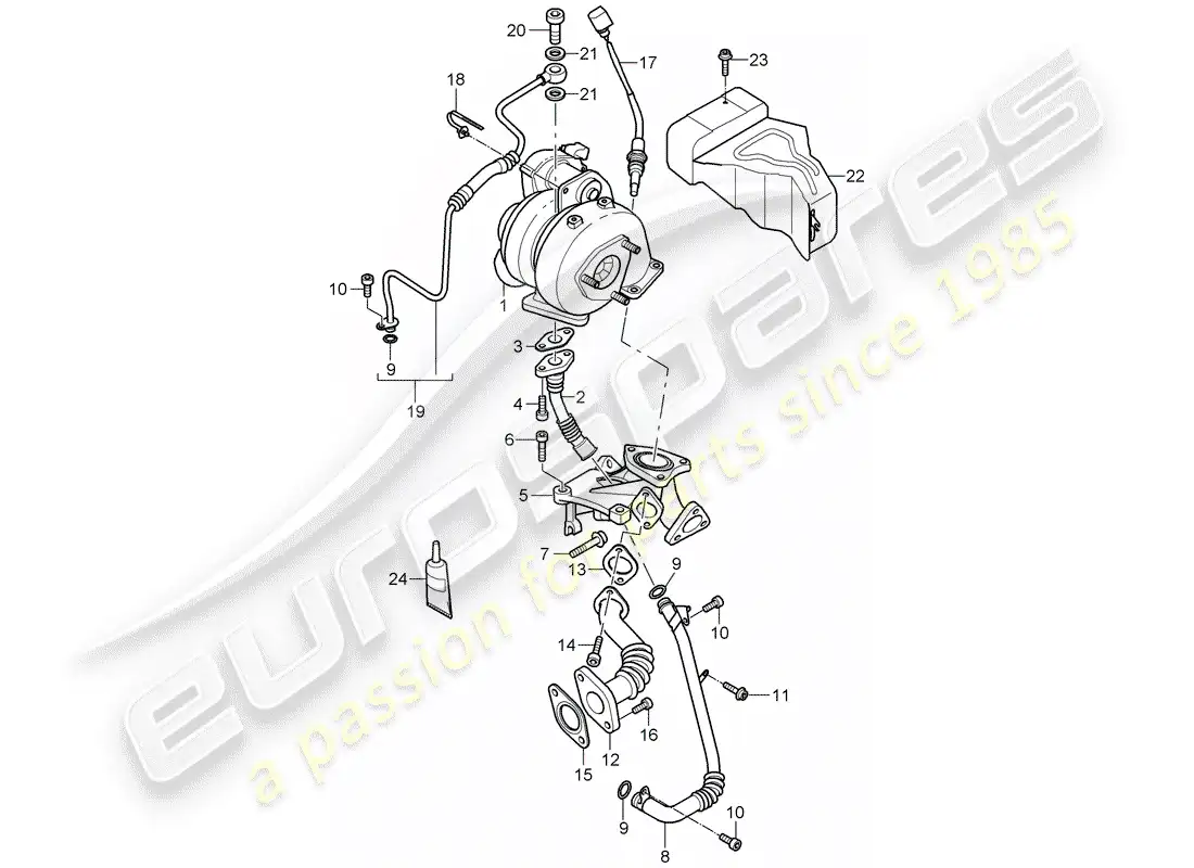 porsche 2010 (cayenne e1 9pa) turbocompresor de gases de escape diagrama de piezas