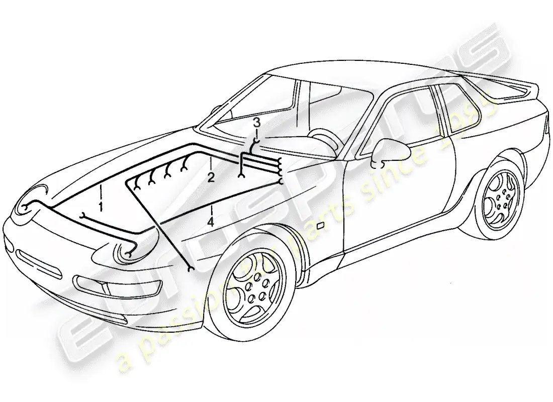 porsche 1995 (968) arneses de cableado - compartimiento del motor - calentador - aire acondicionado diagrama de piezas