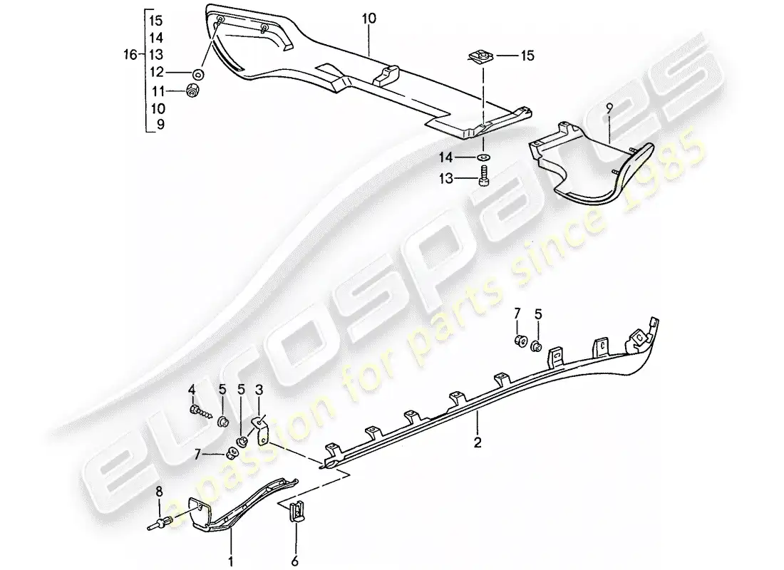 porsche 1990 (944) guarnecido de larguero - delantal trasero alado diagrama de piezas