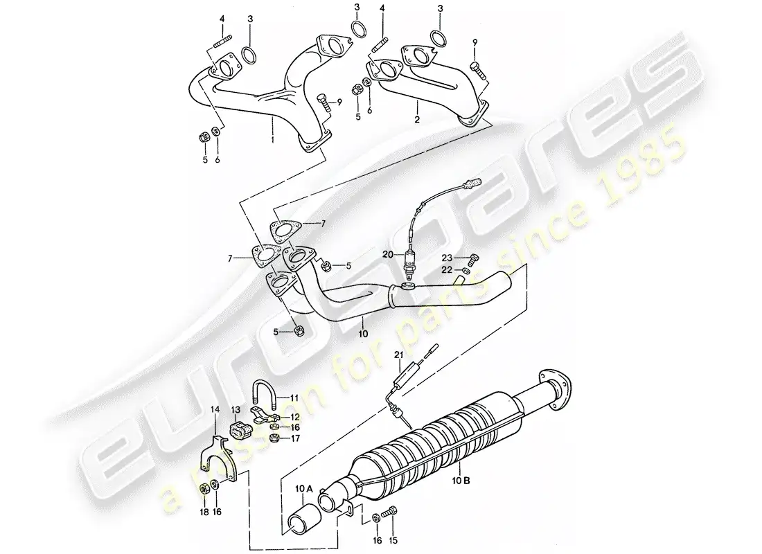 porsche 1990 (944) sistema de escape - catalizador diagrama de piezas