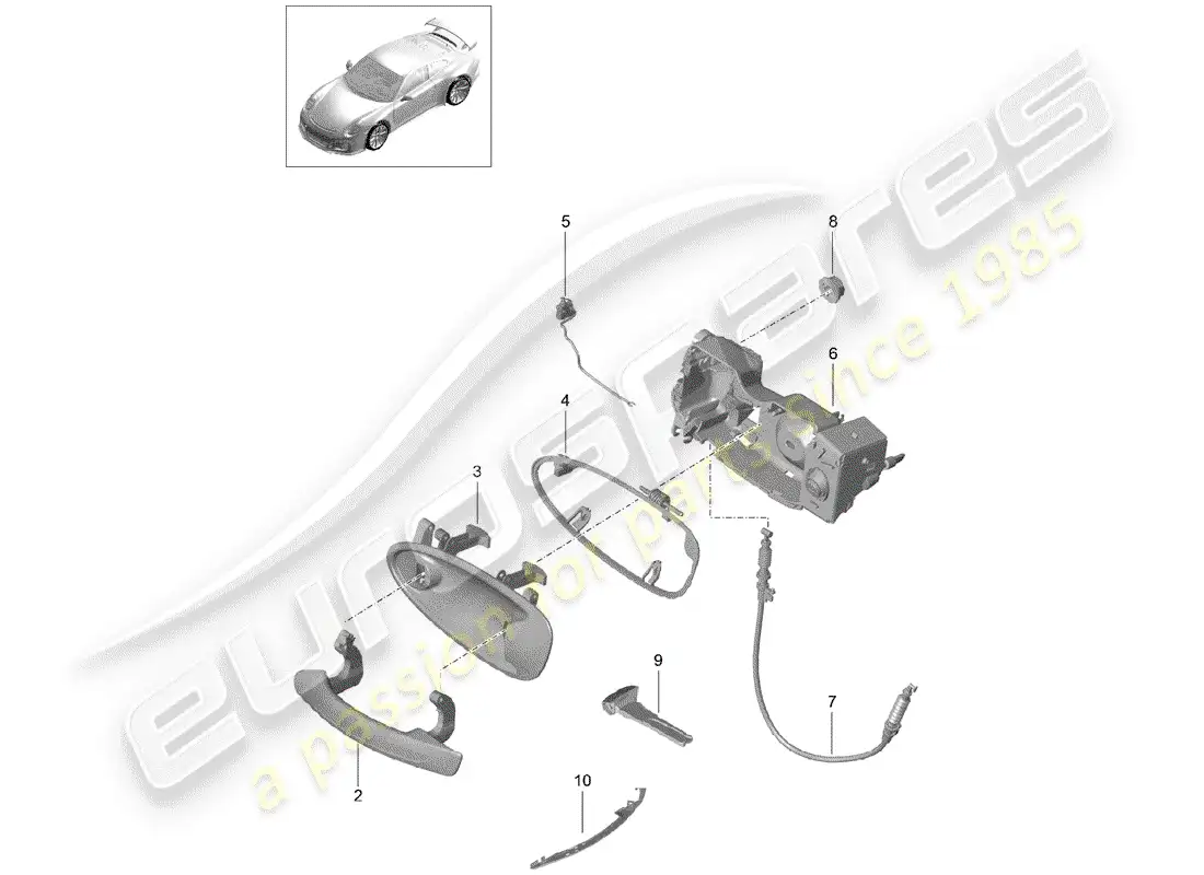 porsche 2019 (991-2 r/gt3/rs) manija de puerta exterior diagrama de piezas
