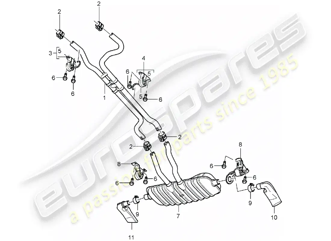 porsche 2005 (cayenne e1 9pa) sistema de escape diagrama de piezas