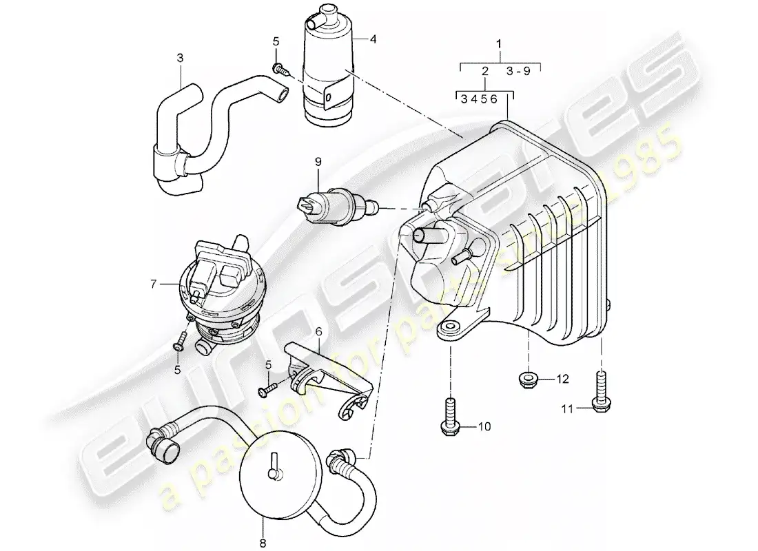 porsche 2005 (cayenne e1 9pa) bote de emisiones evaporativas diagrama de piezas