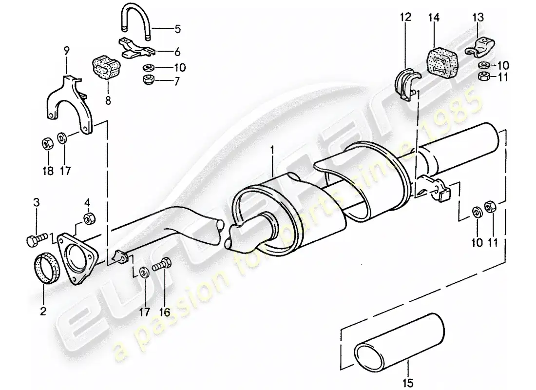 porsche 1990 (944) sistema de escape - silenciador de escape, trasero diagrama de piezas