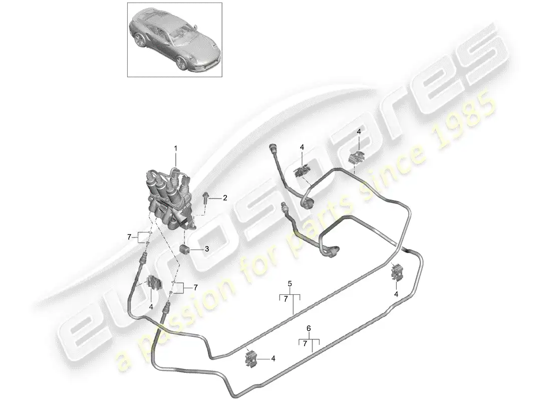 porsche 2016 (991-1 turbo) línea hidráulica diagrama de piezas