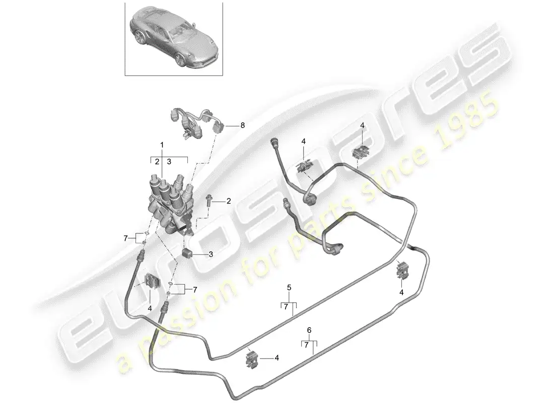 porsche 2016 (991-1 turbo) línea hidráulica diagrama de piezas