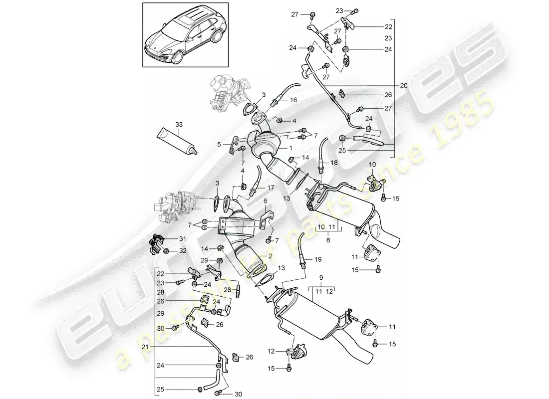 porsche 2015 (cayenne e2 92a) sistema de escape diagrama de piezas