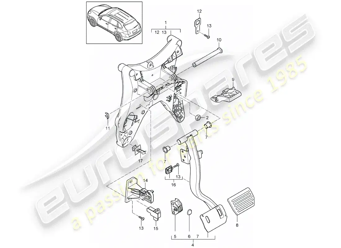 porsche 2015 (cayenne e2 92a) pedales diagrama de piezas