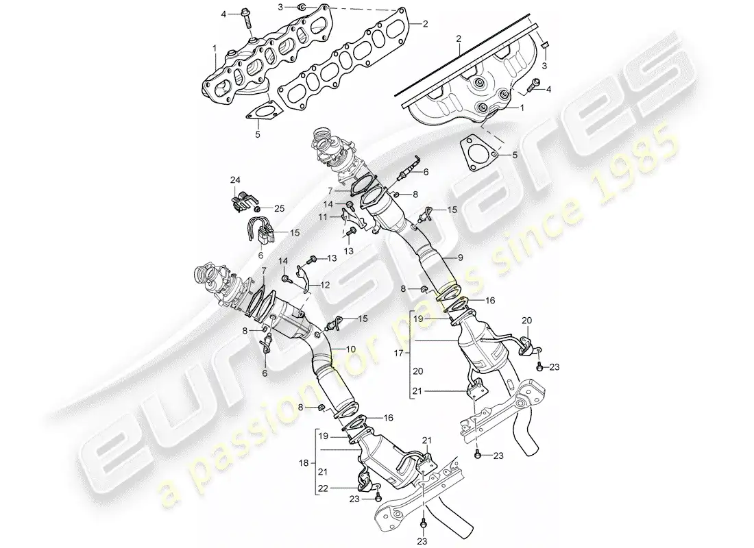 porsche 2005 (cayenne e1 9pa) sistema de escape diagrama de piezas