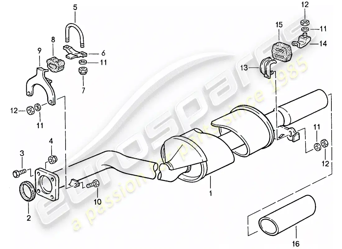 porsche 1990 (944) sistema de escape - silenciador de escape, trasero diagrama de piezas