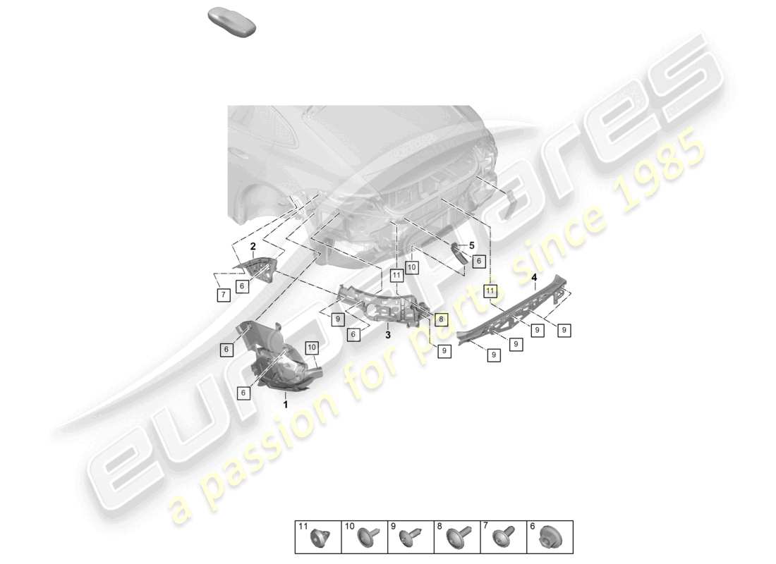 porsche 2025 (panamera 976) diagrama de piezas de fijación del parachoques trasero