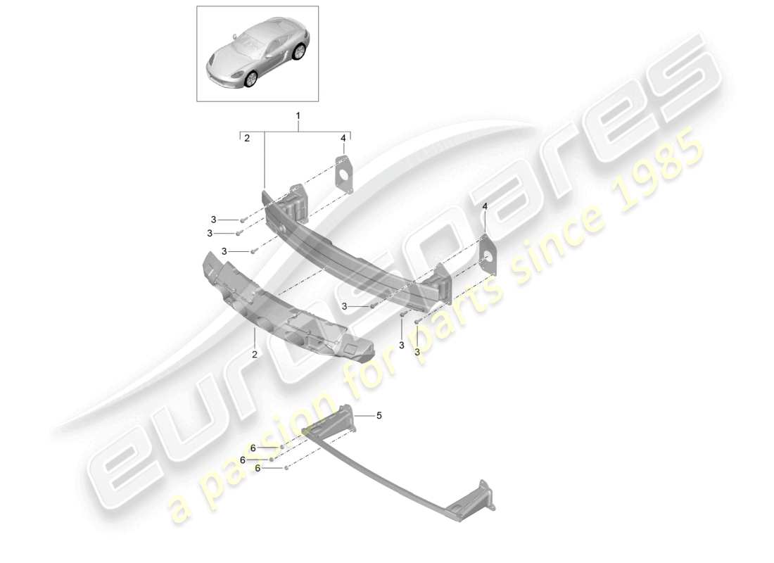 porsche 2022 (718 cayman) diagrama de piezas del portaparachoques delantero