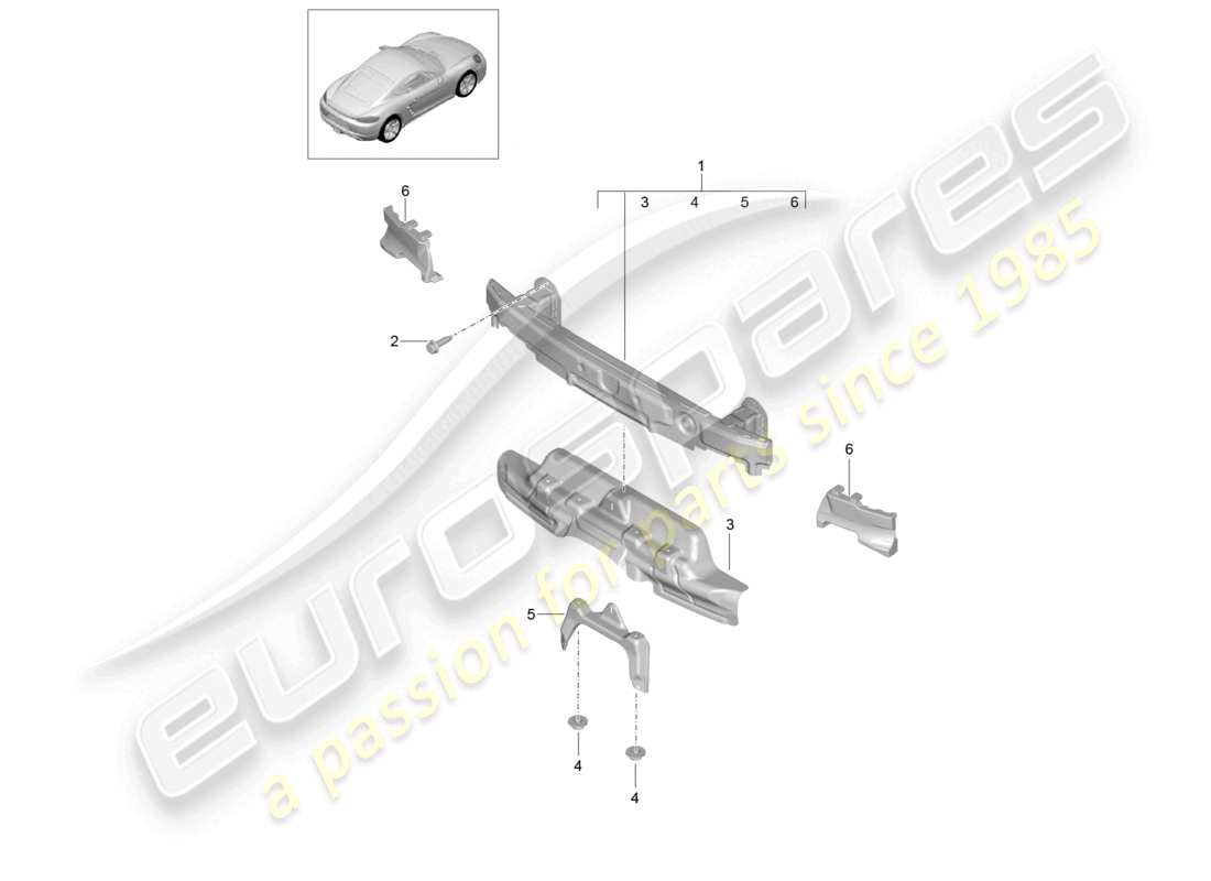 porsche 2022 (718 cayman) portador de parachoques trasero diagrama de piezas
