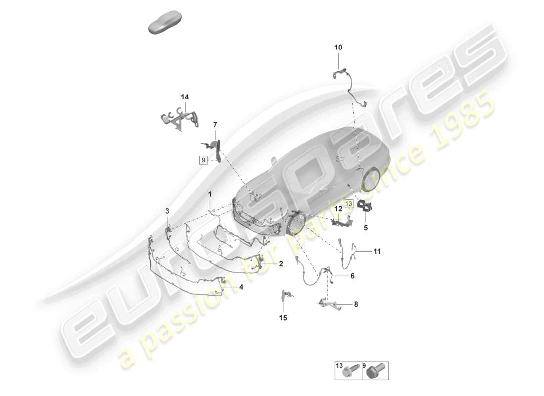 porsche 2022 (panamera 971-2) diagrama de cableado de parachoques, sistema de frenos antibloqueo (abs), indicador de desgaste de pastillas de freno, eje delantero