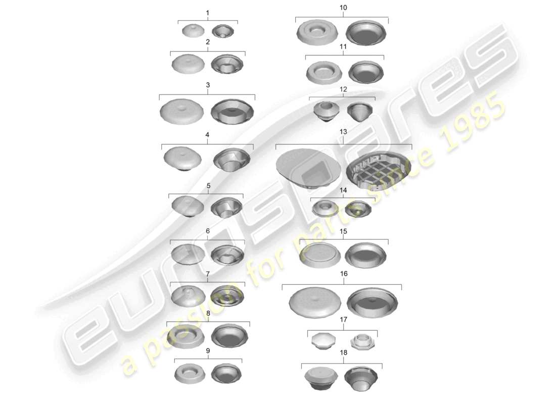 porsche 2022 (718 cayman) diagrama de piezas de tapones