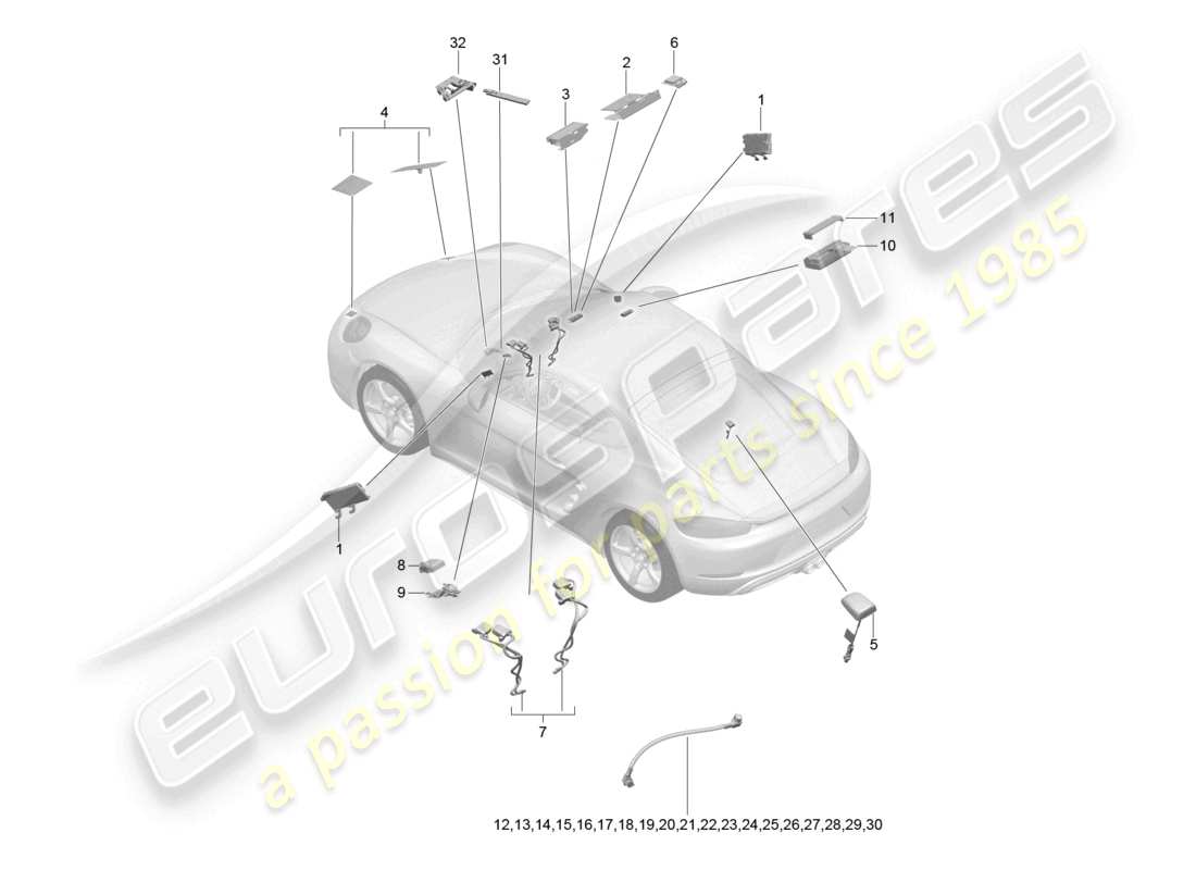 porsche 2023 (718 cayman) diagrama de piezas de un solo cable aéreo