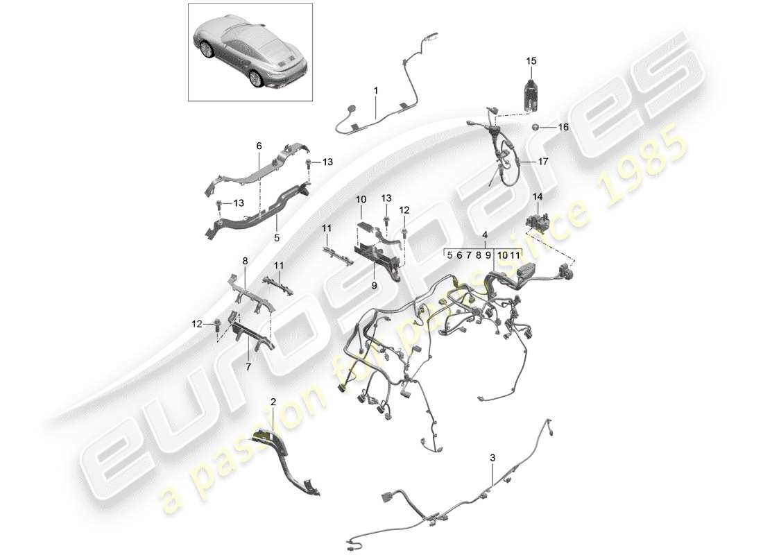 porsche 991 turbo (2018) arneses de cableado diagrama de piezas