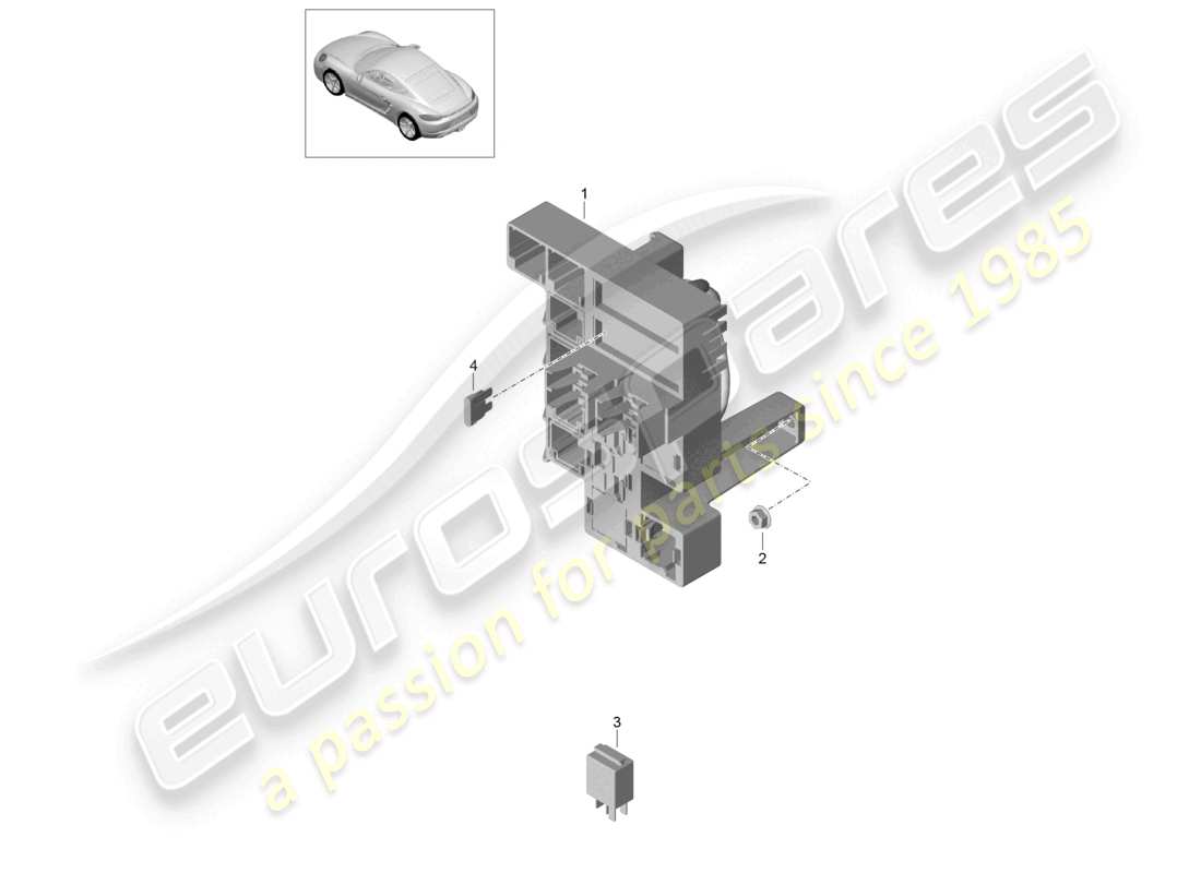 porsche 2021 (718 cayman) diagrama de piezas del sistema eléctrico central trasero para el compartimento de equipaje