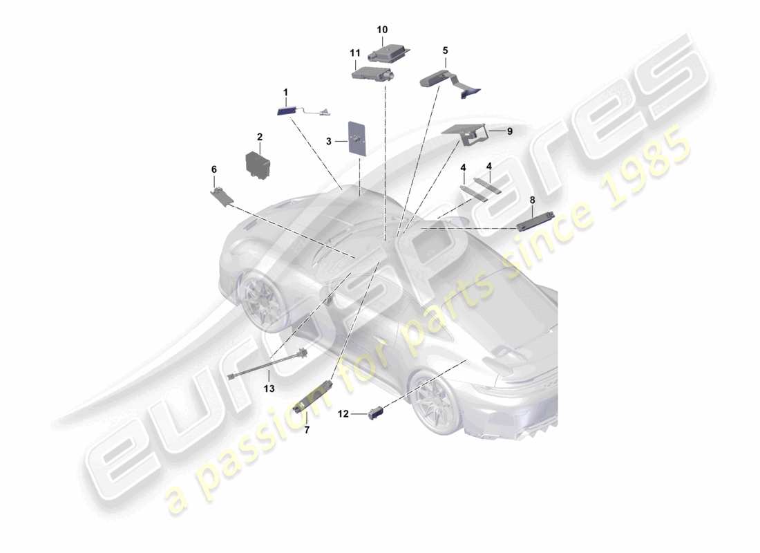 porsche 2025 (992-2 gt3) diagrama de la parte frontal de la antena