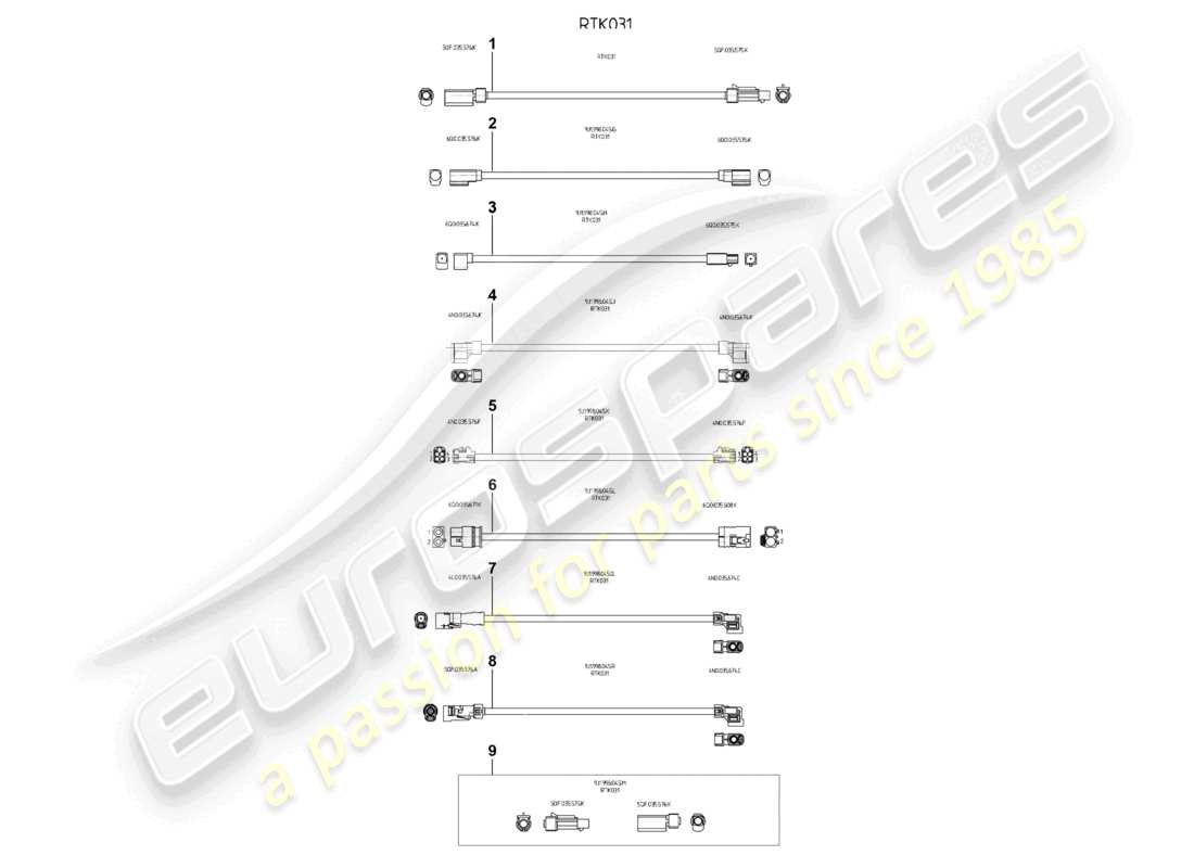 porsche 2025 (panamera 976) diagrama de piezas del juego de reparación para cables aéreos rtk031