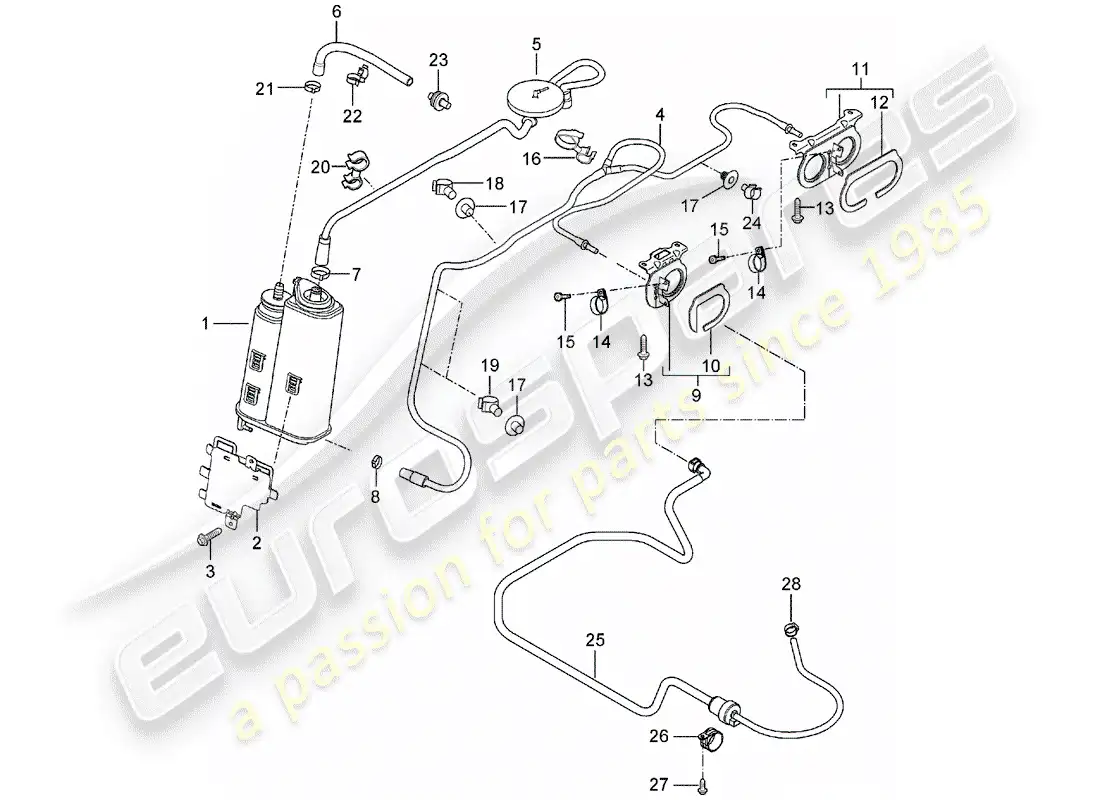 porsche 2005 (carrera gt) bote de emisiones evaporativas - con: - accesorios diagrama de piezas