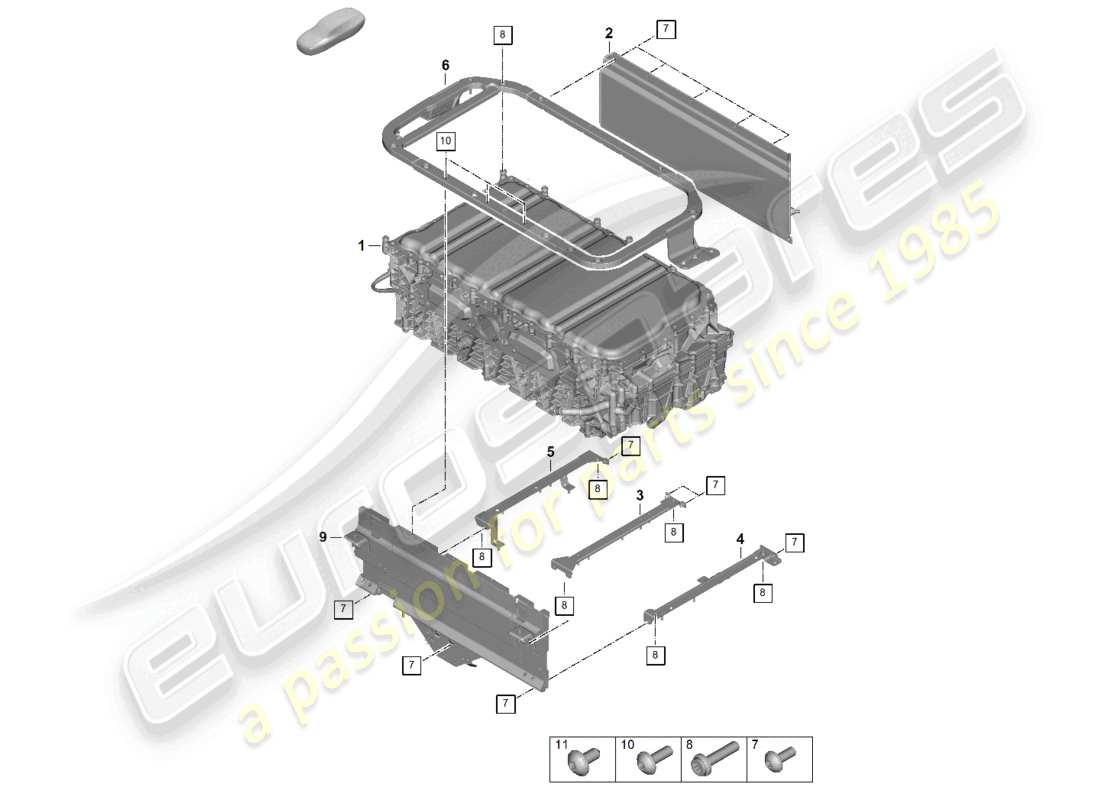 porsche 2025 (panamera 976) diagrama de piezas de la batería híbrida