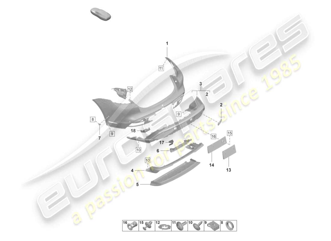 porsche 2022 (taycan 9j1-1) parachoques trasero turbo y gts diagrama de piezas