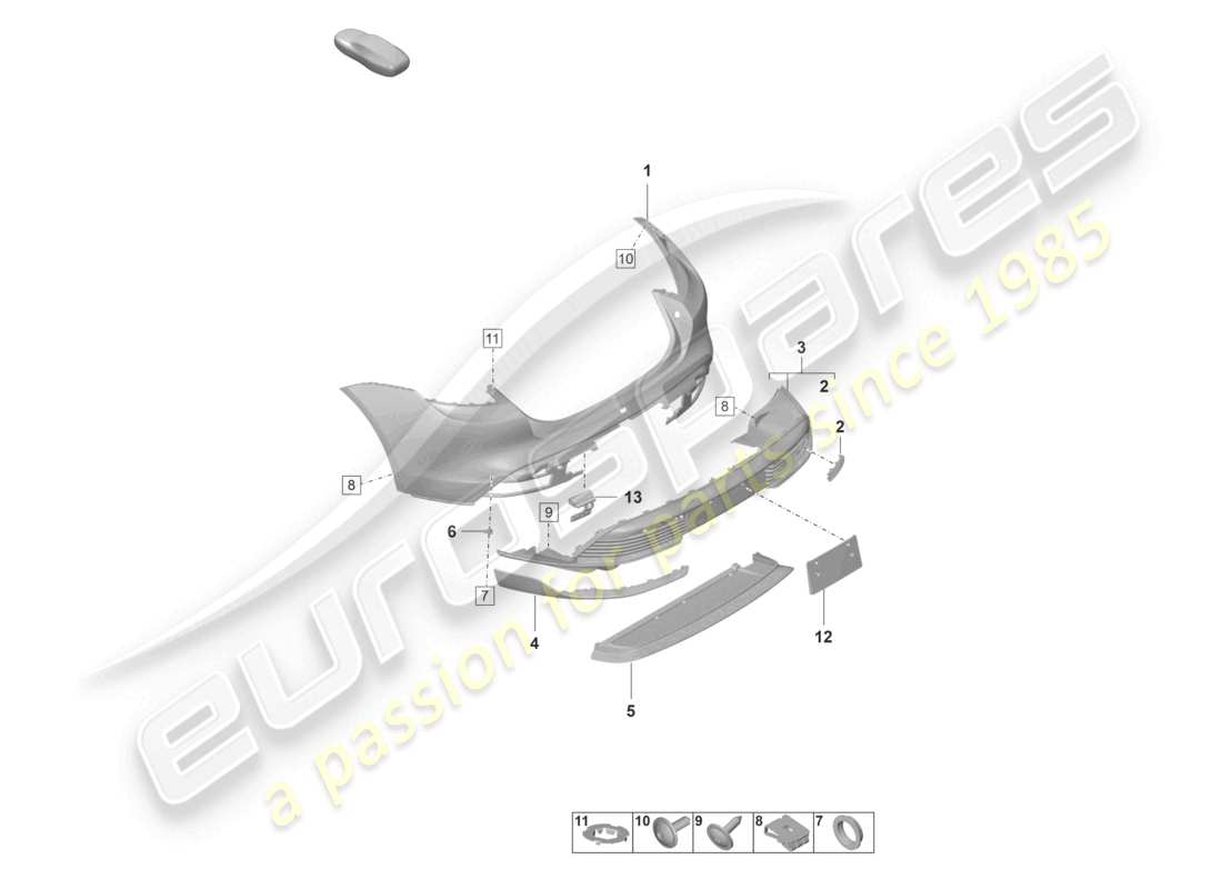 porsche 2023 (taycan 9j1-1) parachoques trasero paquete sport design diagrama de piezas