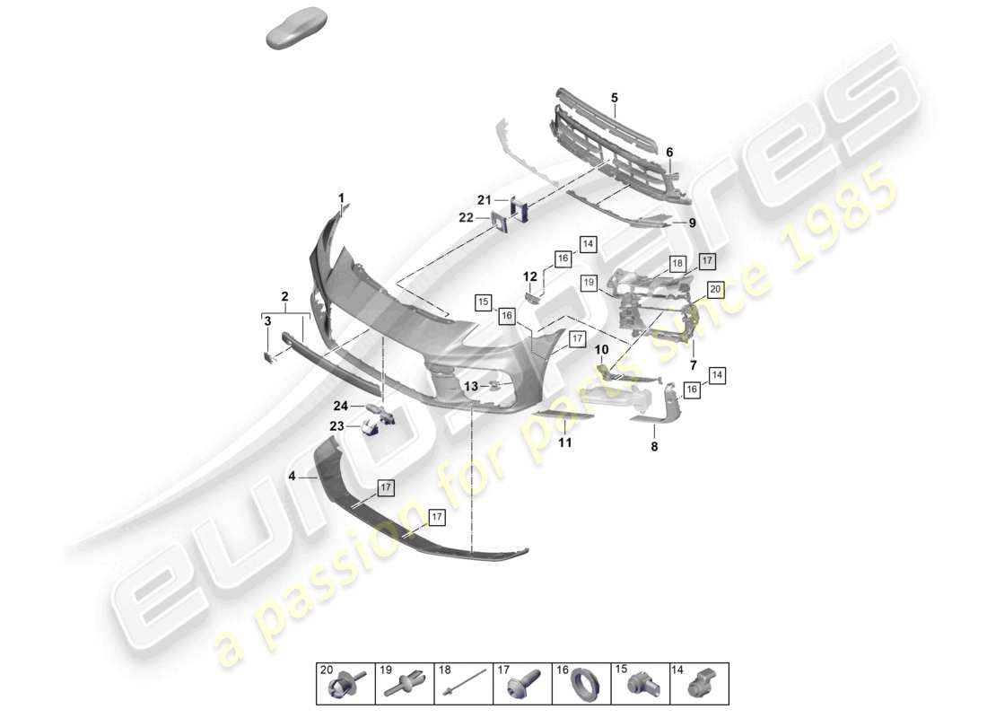 porsche 2025 (panamera 976) diagrama de pieza del parachoques delantero