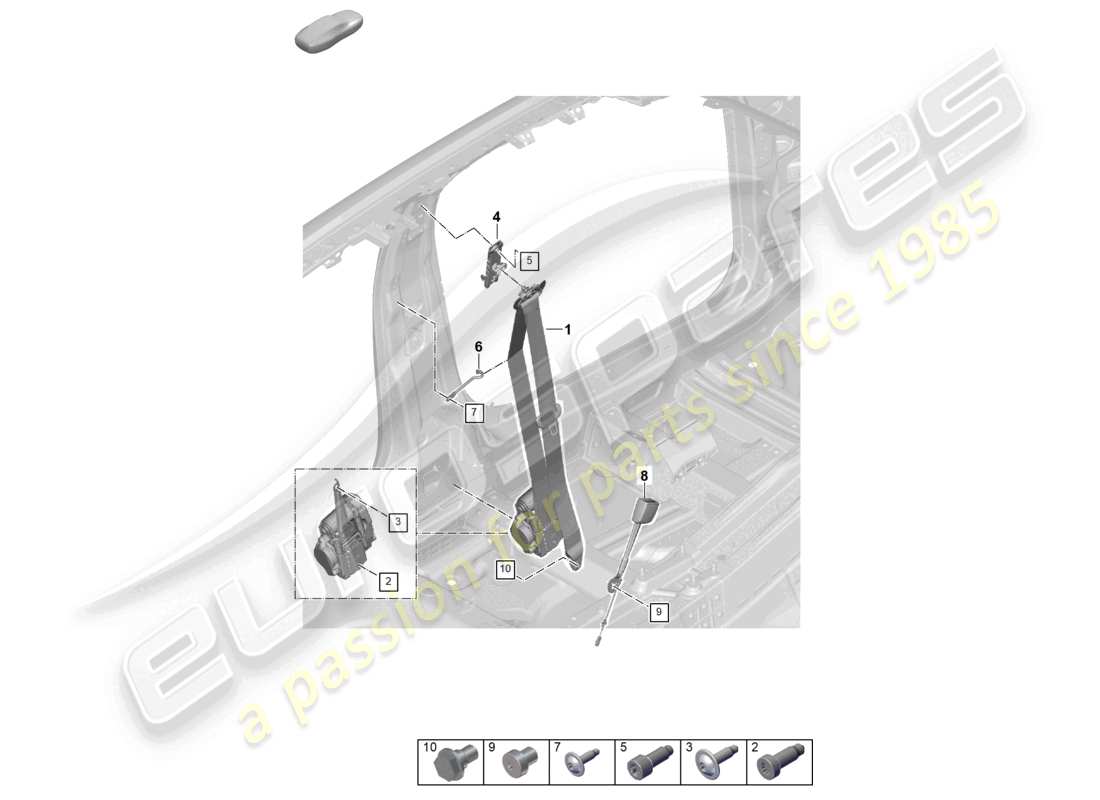 porsche 2025 (panamera 976) diagrama de piezas del cierre del cinturón de seguridad delantero de tres puntos